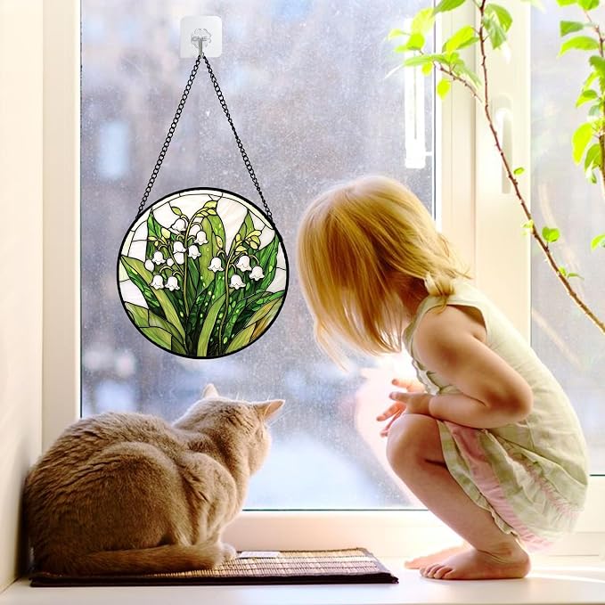 DASTOLL Stained Glass Window Hanging, Lily of the Valley Flower Sun Catchers - Image 2