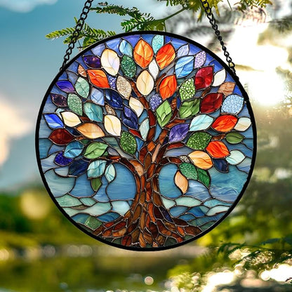 DASTOLL Stained Glass Window Hanging, Colorful Tree of Life Sun Catchers Glass - Image 4