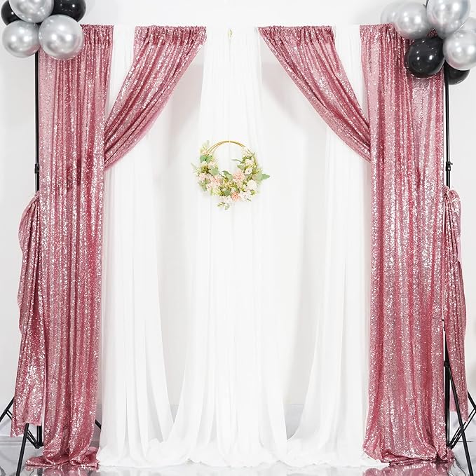 Poise3EHome Fuchsia Pink Sequin Backdrop, 4 Panels 2x8ft Glitter Curtain - Image 2
