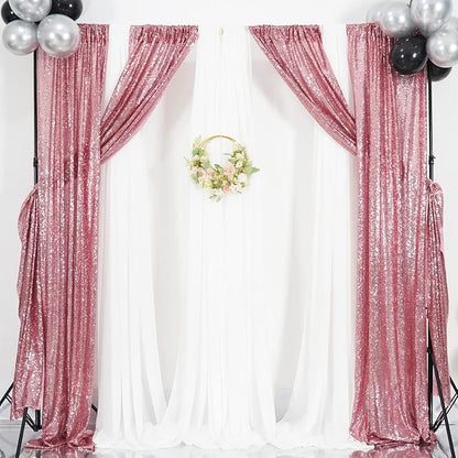 Poise3EHome Fuchsia Pink Sequin Backdrop, 4 Panels 2x8ft Glitter Curtain - Image 2