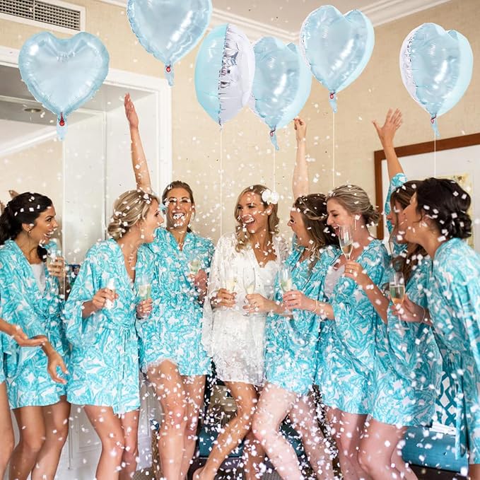 TONIFUL 15Pcs 18In Blue Heart Balloons Transparent Ice Pale Mylar Hearts | Low - Image 3