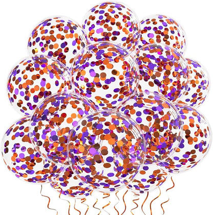 Orange Purple Confetti Balloons 25 Pcs, 12 Inch Thickened Clear Latex Balloon - Image 3