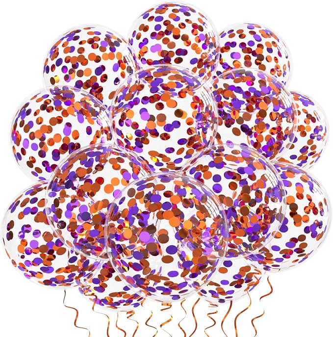 Orange Purple Confetti Balloons 25 Pcs, 12 Inch Thickened Clear Latex Balloon by VHUWE
