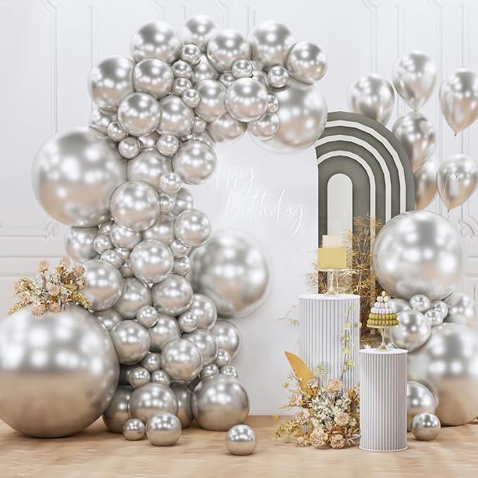 PartyWoo Silver Balloons 127pcs Different Sizes of 36 18 12 10 5 Inch | Balloons by PartyWoo