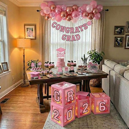 Pink Graduation Decorations 2026 Rose Gold Balloon Boxes - Image 9