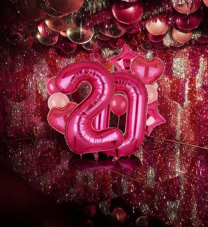 40 Inch Number Balloon Hot Pink 20 Set Pink Theme 20th Birthday Decor 10Pcs | - Image 5
