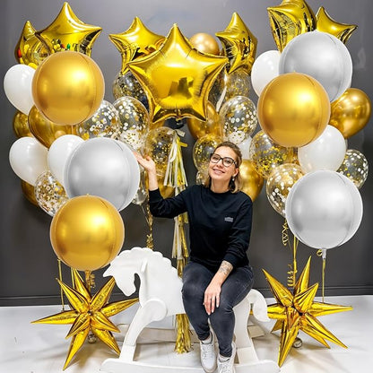 6Pcs Gold Silver Round Foil Balloons, Giant 4D Round Ball Balloons, 22 Inch - Image 5