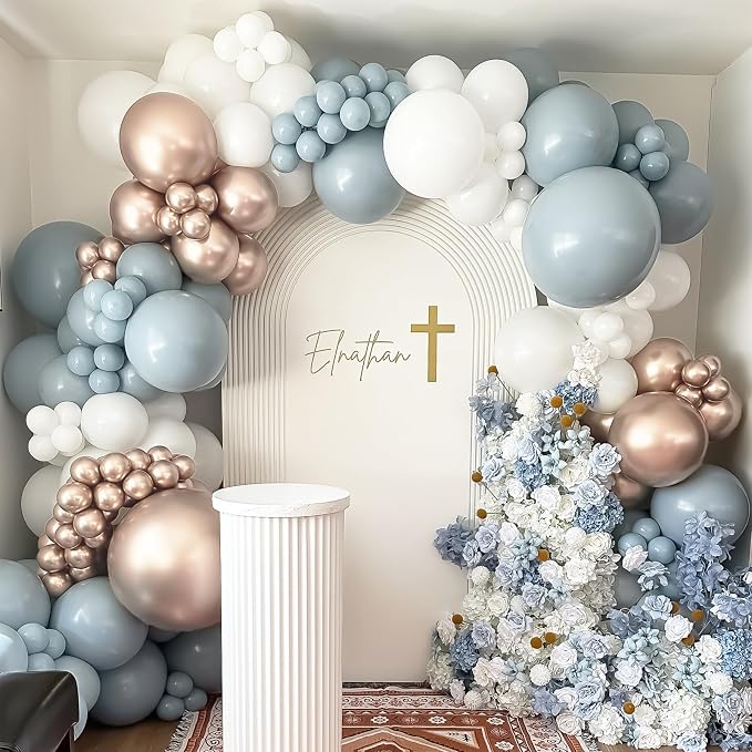 Dusty Blue and Gold Balloons Fathers Day 12 Inch Slate Fog Light Baby Blue Sand - Image 5