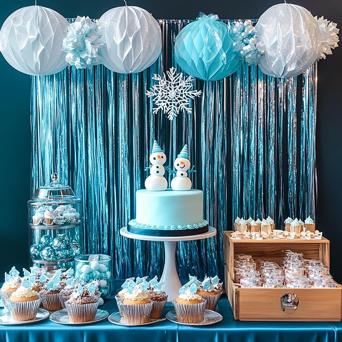 PartyWoo Light Blue Foil Fringe 8.2FT 3pcs Baby Blue Tinsel Streamers | Light - Image 3