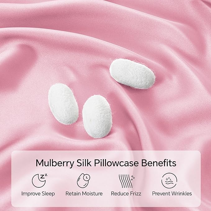 INFIIXSO Body Pillow Cover with Zipper, Luxury Mulberry Silk Body Pillow Case 20x54 Inches, Ultra Smooth and Soft Cooling Long Pillowcase, Gift for Women, Men(Pink)