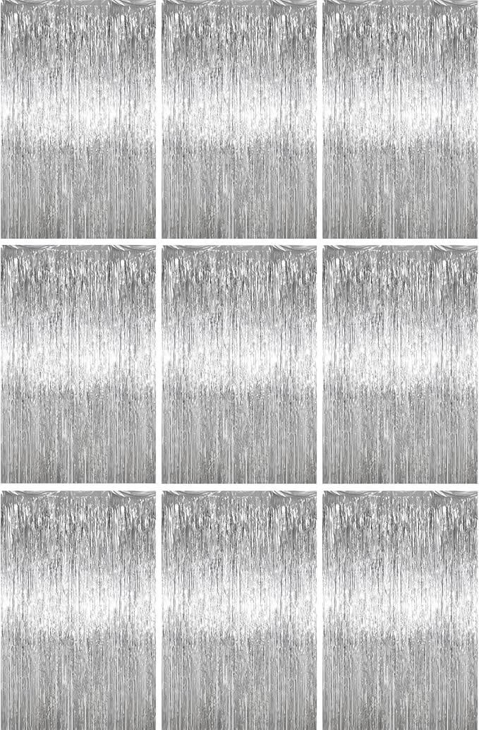 Voircoloria Silver Foil Fringe Backdrop Curtains, Birthday Party Decorations by Voircoloria