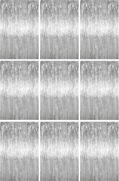 Voircoloria Silver Foil Fringe Backdrop Curtains, Birthday Party Decorations by Voircoloria