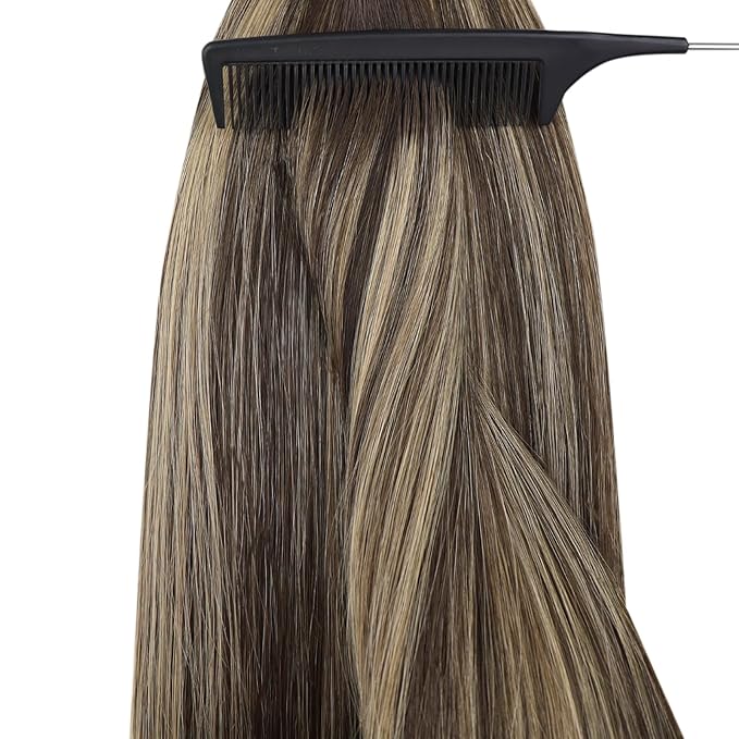 YoungSee Nano Ring Hair Extensions Human Hair Balayage Nano Link Hair Extensions Remy Hair 22Inch Nano-Bead Extension Dark Brown with Caramel Blonde Human Hair Extensions Nano-Tip 50G/50S
