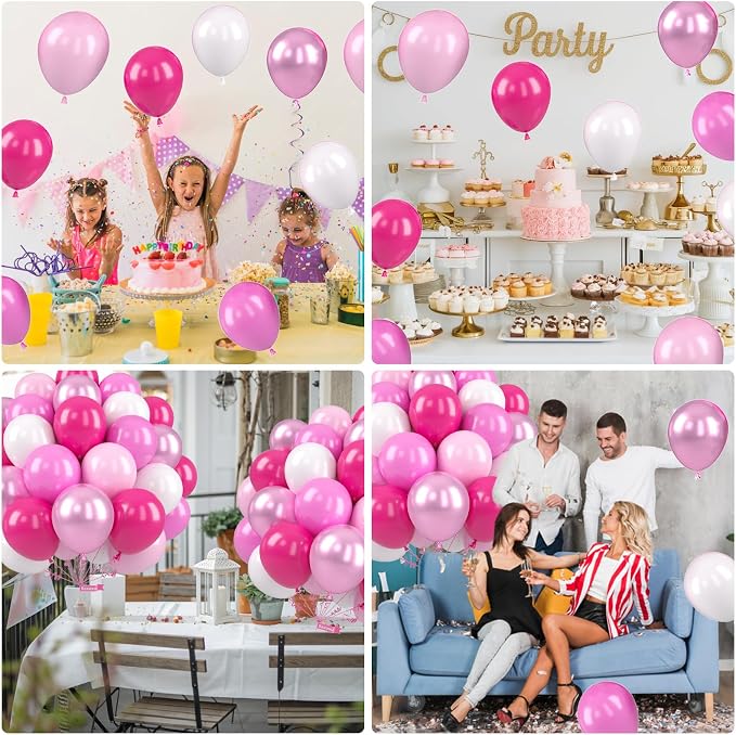 Pink Balloons, 12 Inch Hot Pink Balloons, Pastel Metallic Pink White Latex - Image 8