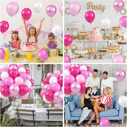 Pink Balloons, 12 Inch Hot Pink Balloons, Pastel Metallic Pink White Latex - Image 8