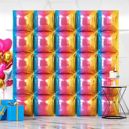 NISOCY 25PCS Gradient Colorful Square Foil Balloons Wall Backdrop | Double by NISOCY