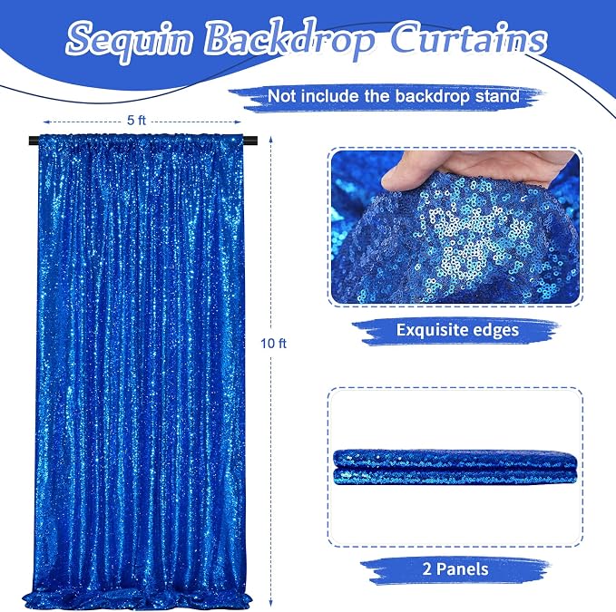 Navy Blue Sequin Backdrop 2 Pcs 5FTx10FT Glitter Backdrop Curtains Birthday - Image 2