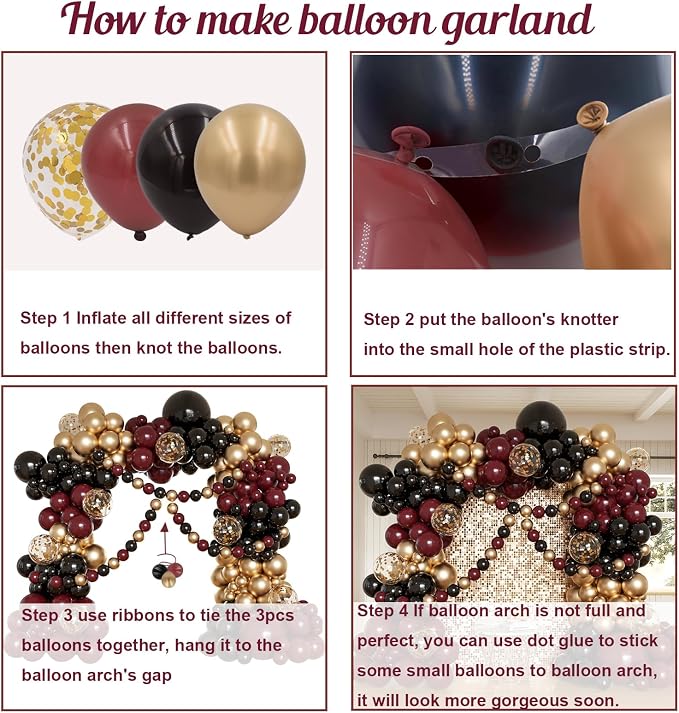 Burgundy and Gold Balloon Arch Kit - Image 3
