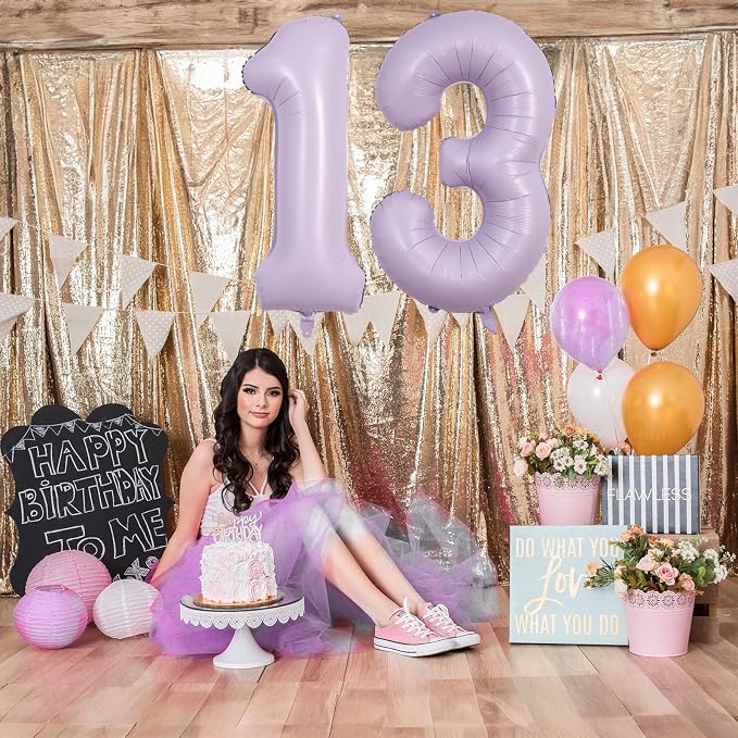 Number Balloons 13 Pastel Purple, 40 Inch Lavender Mylar Foil Number 1 & 3 - Image 4