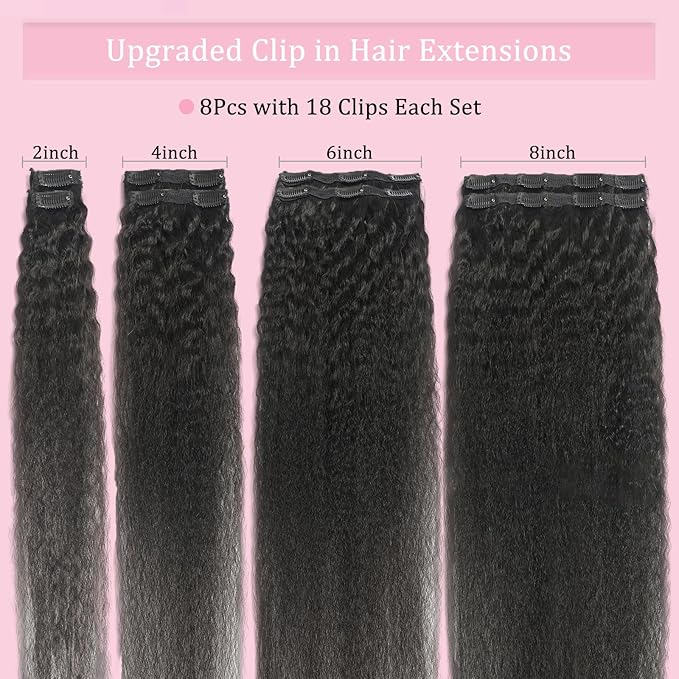 Natural Black Clip in Human Hair Extensions for Black Women 8Pcs 120g Seamless Kinky Straight Clip Ins 18Clips Double Weft Human Hair Clip on Hair Extensions (1B 22 Inch)