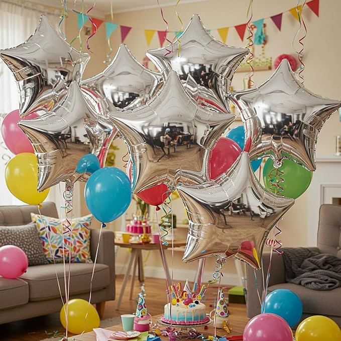 TONIFUL 15 Pcs Star Shaped Balloons 18 Inch Large Silver Foil Balloons | Big - Image 6