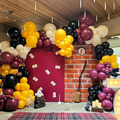 144PC Magic Balloons Arch Kit, Burgundy Black Gold Balloon Garland - Image 5