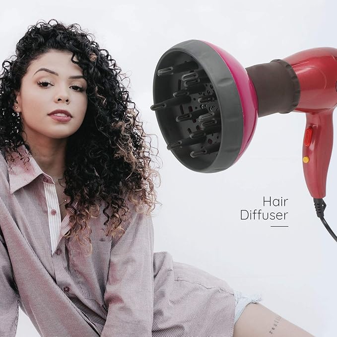 Segbeauty Hair Diffuser Adjustable Air Flow, Professional Deep Bowl Diffuser Attachment for Wavy Natural Thick Curly, Salon Frizz-free Fast Blow Dry Diffuser Attachment with 1.57-1.97in Nozzle (Red)