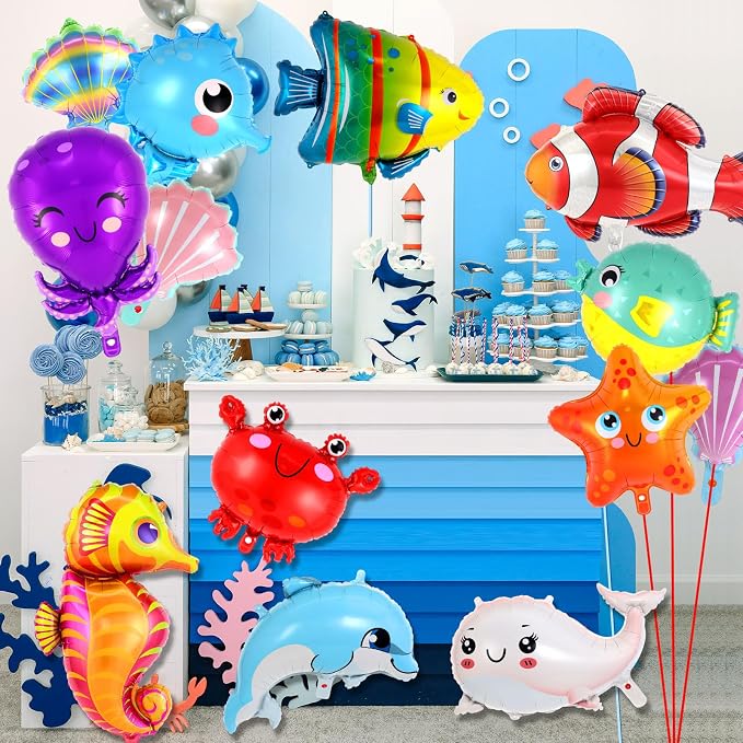 16 Pcs Ocean Animal Balloons, Under The Sea Balloons, Fish Lobster Octopus - Image 3