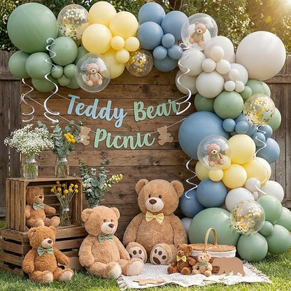 RUBFAC Sage Green Dusty Blue Yellow Balloons, Party Balloon Pastel Yellow - Image 5