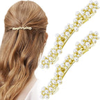 2 Pcs Pearl Hair Clip, Gold Hair Barrettes, Elegant Pearl Barrette, Small Decorative Pearls Hair Clips for Women Thick Thin Hair Party Wedding (Gold)
