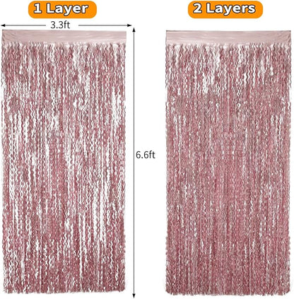 4 Pack 3.3x6.6ft Pink Tinsel Curtain Party Backdrop - Image 6