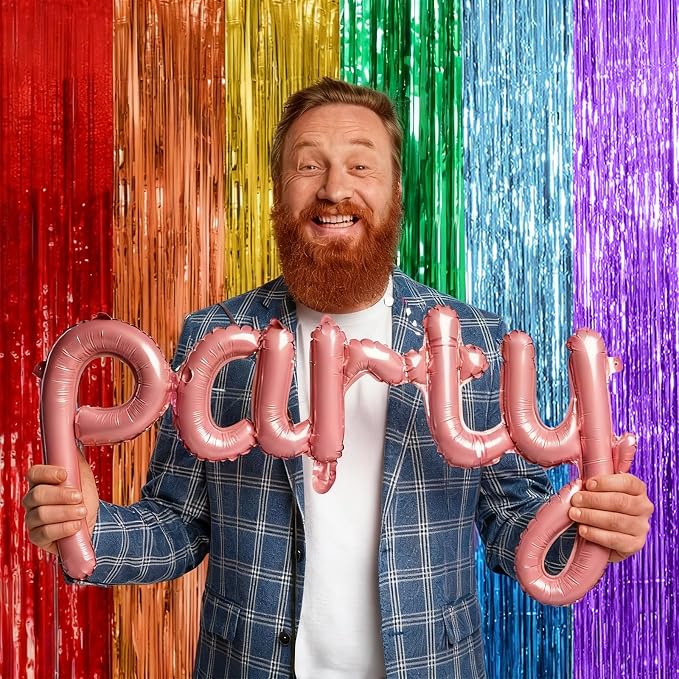 2 Pack Rainbow Backdrop Party Decorations Tinsel Curtain Party Streamer Foil - Image 3