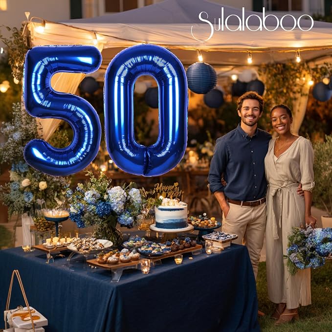 40 Inch Navy Blue Big Number 50 Balloon 0-9 Large Helium | Royal Blue Balloons - Image 5