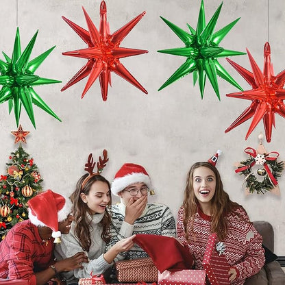 TONIFUL 4Pcs Explosion Star Balloons Red and Green Foil Balloon Party Decor | - Image 6