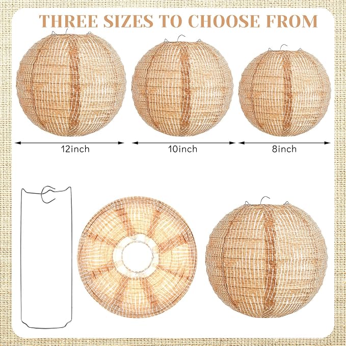 12 Pcs Print Burlap Paper Lanterns Round Chinese Paper Lanterns Farmhouse Boho - Image 2