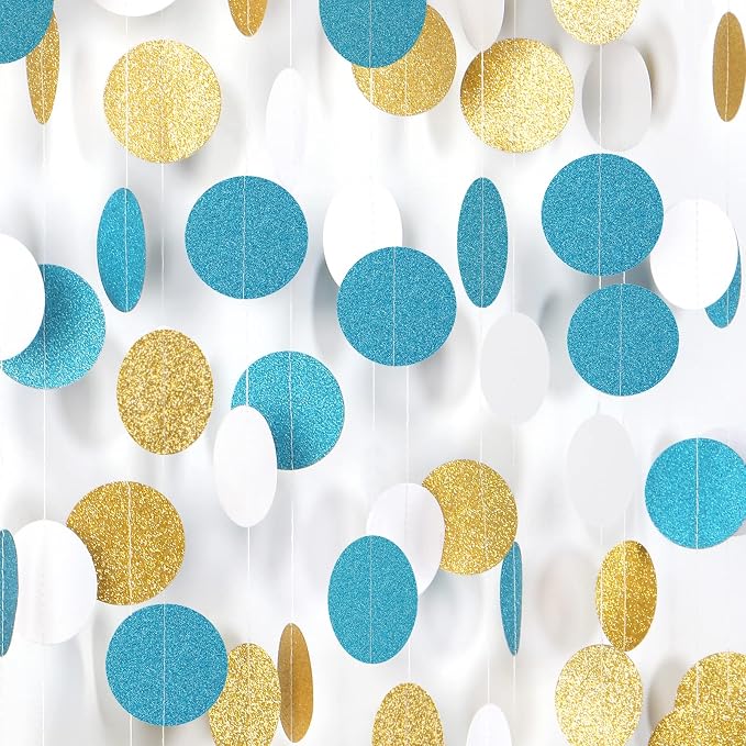 Teal-Turquoise White-Gold Party-Decorations Garland Streamers - 52Ft Woman Girl by Panduola