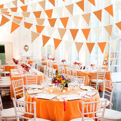 32Ft Orange Party Decorations Orange Stripe Dot Triangle Flag Fabric Banner - Image 4