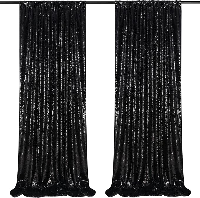 Black Sequin Backdrop 2 Panels 2FTx8FT Halloween Party Backdrop Curtains | by QueenDream
