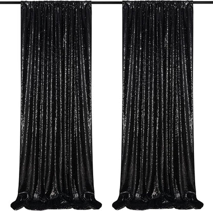 Black Sequin Backdrop 2 Panels 2FTx8FT Halloween Party Backdrop Curtains | by QueenDream