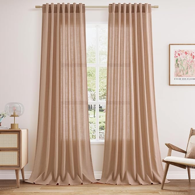 Peach Linen Curtains 96 Inches Long Set by Nanspring