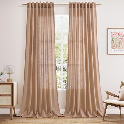 Peach Linen Curtains 96 Inches Long Set by Nanspring