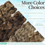 KooKaStyle Clip in Synthetic Highlight Hair Extensions Long Wavy 4PCS Thick Hairpieces Balayage Chocolate Brown to Caramel Blonde Fiber Double Weft Natural Hair Extensions 20 Inch for Women