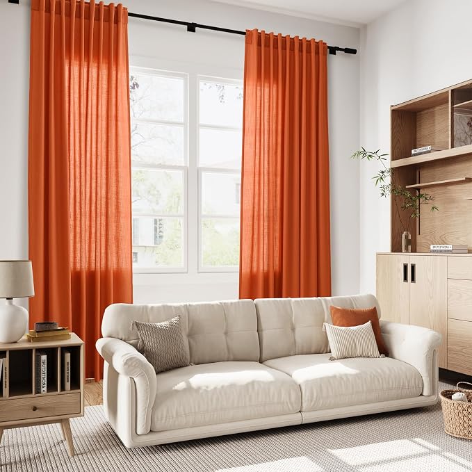 Bright Orange Linen Curtains 90 Inch Long 2 Panels Set - Image 7