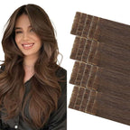 COOKAYU Invisible Human Hair Tape in Extensions, Tape in Hair Extensions Human Hair Medium Brown Invisible Tape ins Hair 20pcs 50g 22Inch