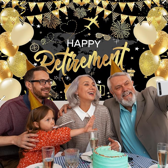 Mocsicka Retirement Party Decorations Black and Gold Happy Retirement Backdrop - Image 6
