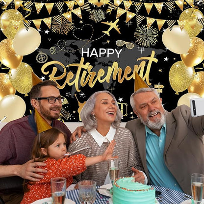 Mocsicka Happy Retirement Backdrop Pink Rose Gold Balloons Women Happy - Image 4