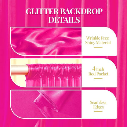 10x10 ft Hot Pink Glitter Backdrop Curtain - Image 2