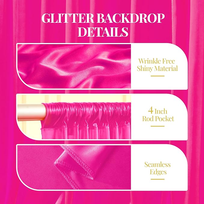 30x10ft Hot Pink Glitter Backdrop Curtain - Image 5