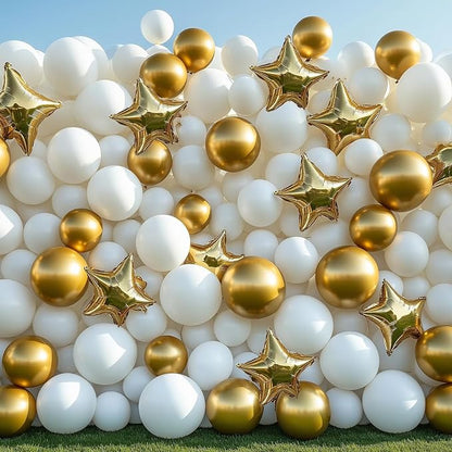 RUBFAC White and Gold Balloons 129pcs Different Size 18 12 10 5 Inch | Latex - Image 7
