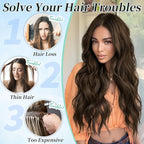 KooKaStyle Clip in Synthetic Hair Extensions Long Wavy 4PCS Thick Hairpieces Dark Chocolate Brown Fiber Double Weft Natural Hair Extensions 20 Inch for Women